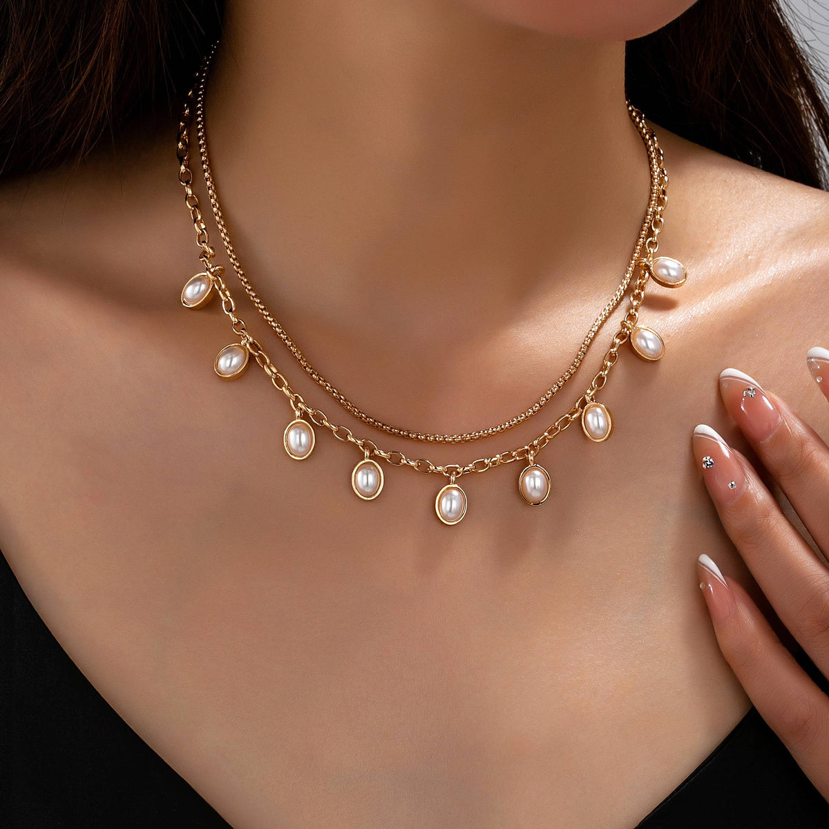 Gold Chain Pearl Necklace