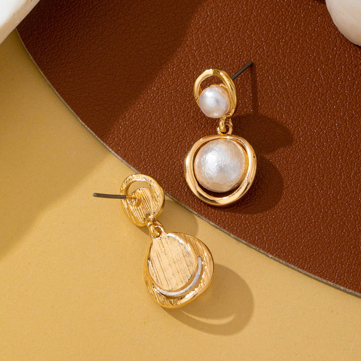 Gold Ring Freshwater Pearl Drop Earrings