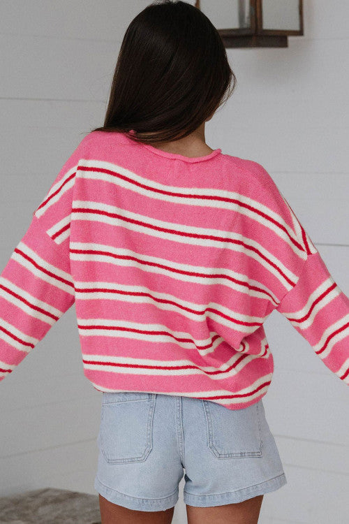 Pink Red Stripe Cardigan