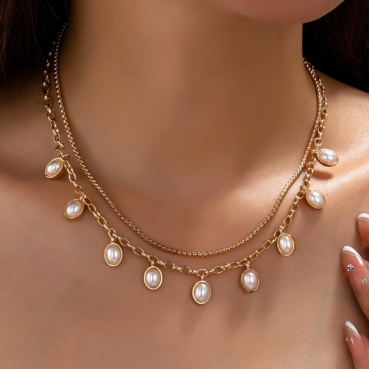 Gold Chain Pearl Necklace