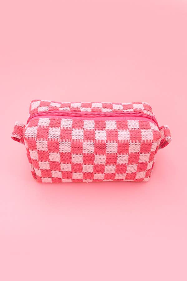 Pink Checkered Makeup Pouch