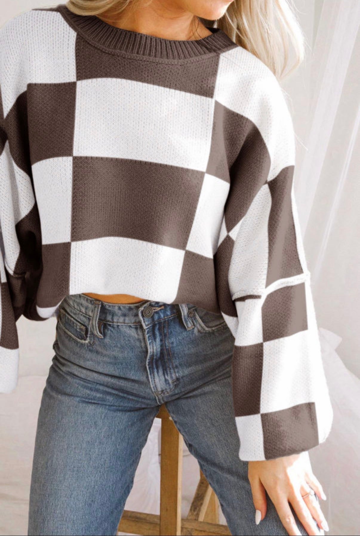 Brown Checkered Sweater