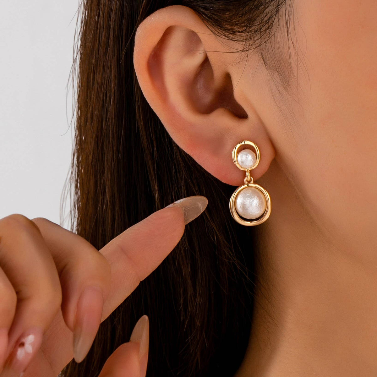 Gold Ring Freshwater Pearl Drop Earrings