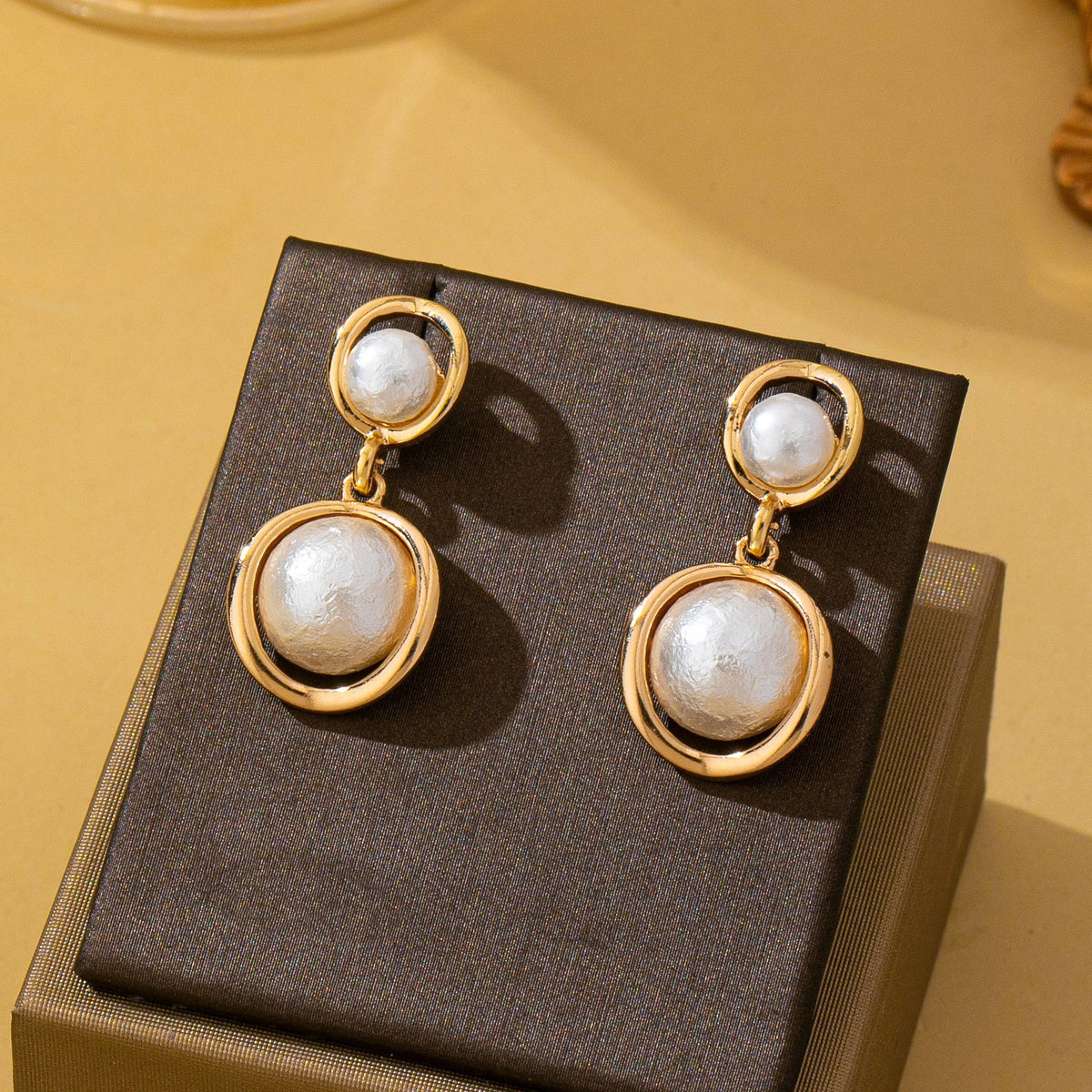 Gold Ring Freshwater Pearl Drop Earrings