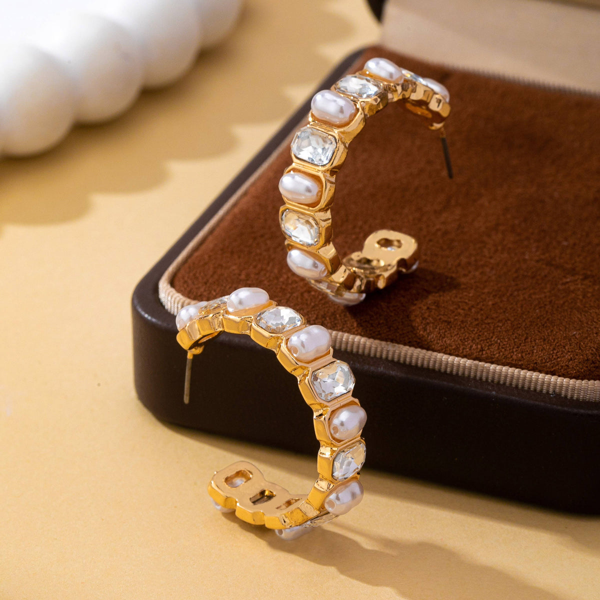 Alternating Pearl and Rhinestone Hoop Earrings