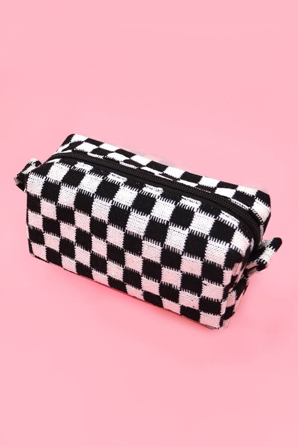 Black Checkered Makeup Pouch