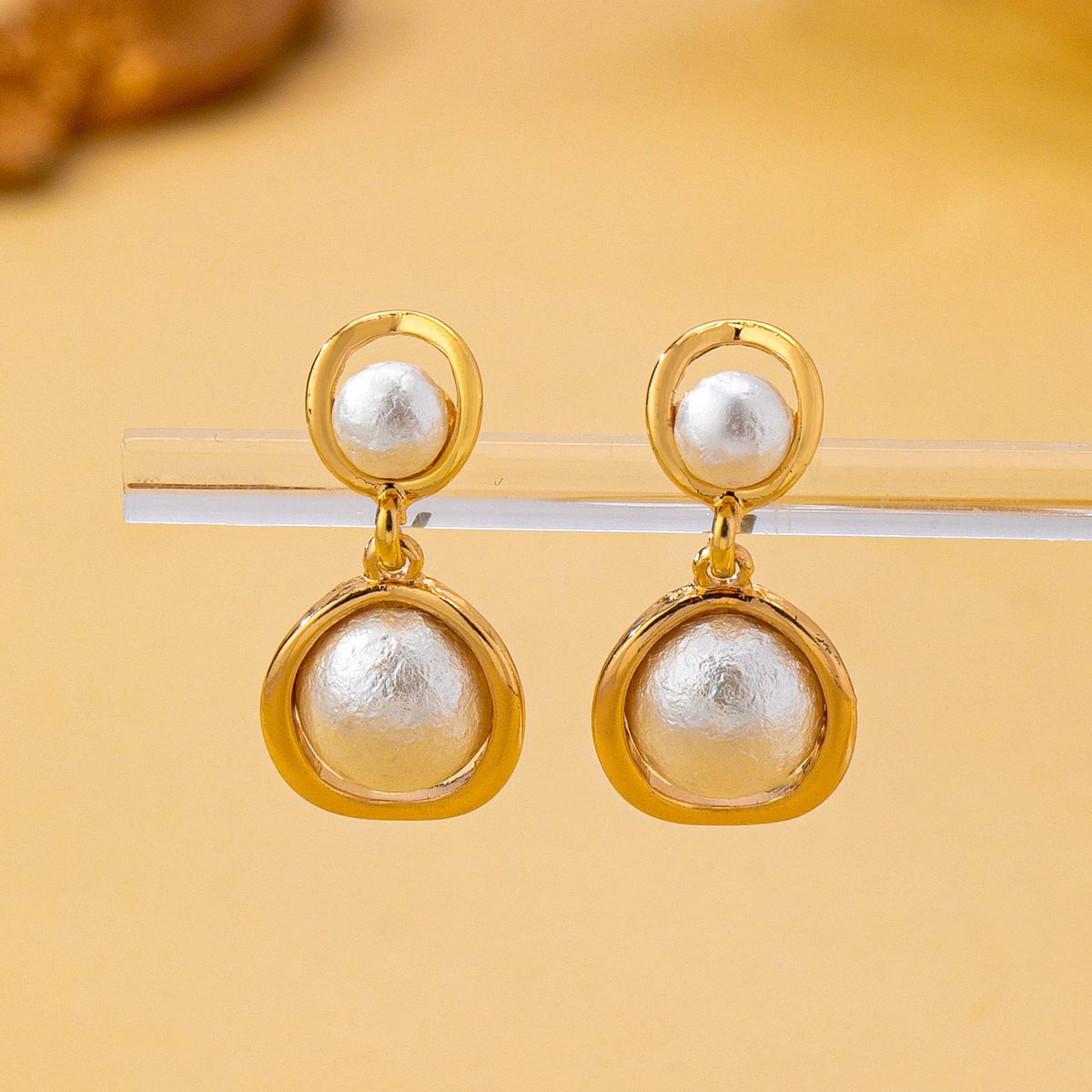 Gold Ring Freshwater Pearl Drop Earrings
