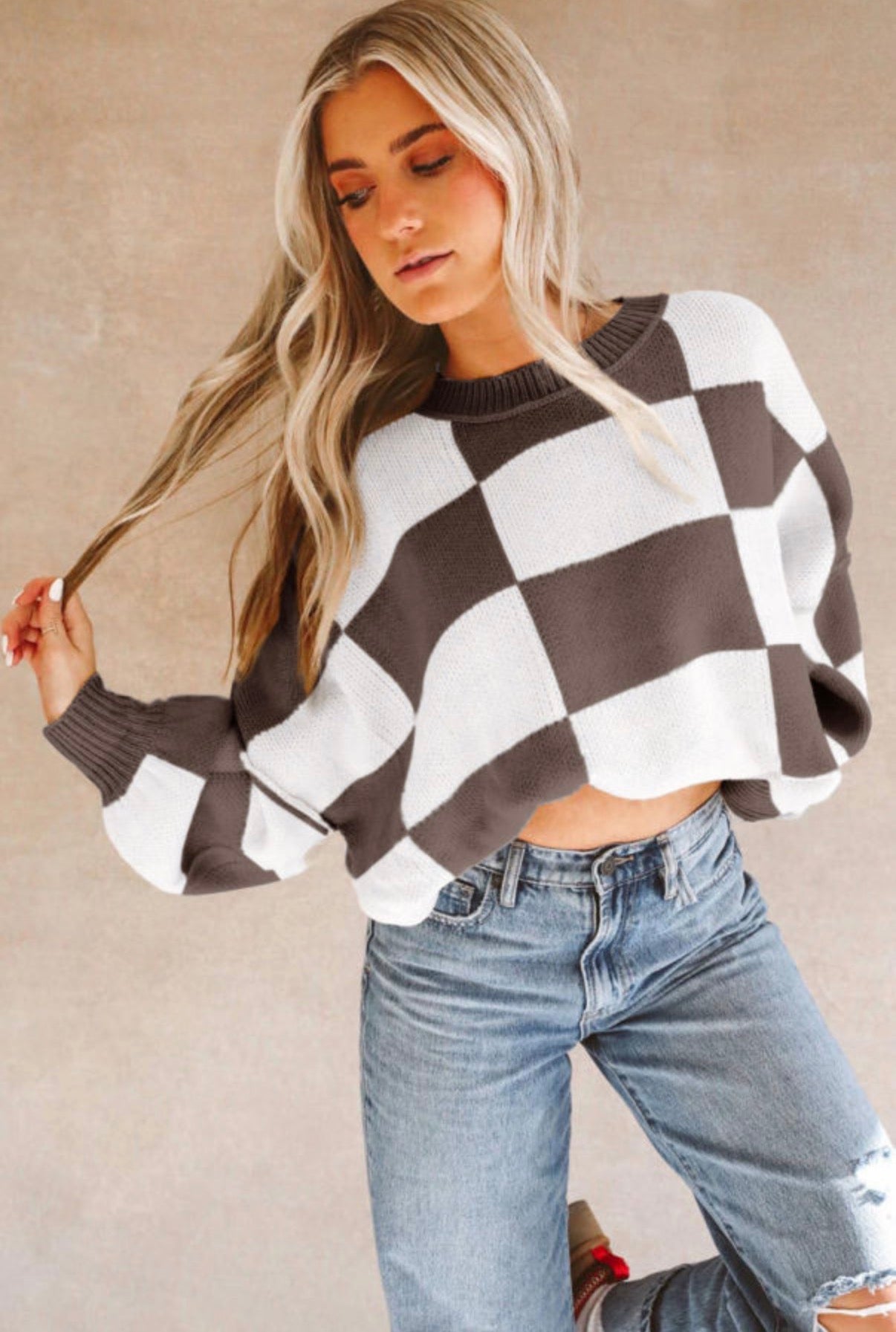 Brown Checkered Sweater