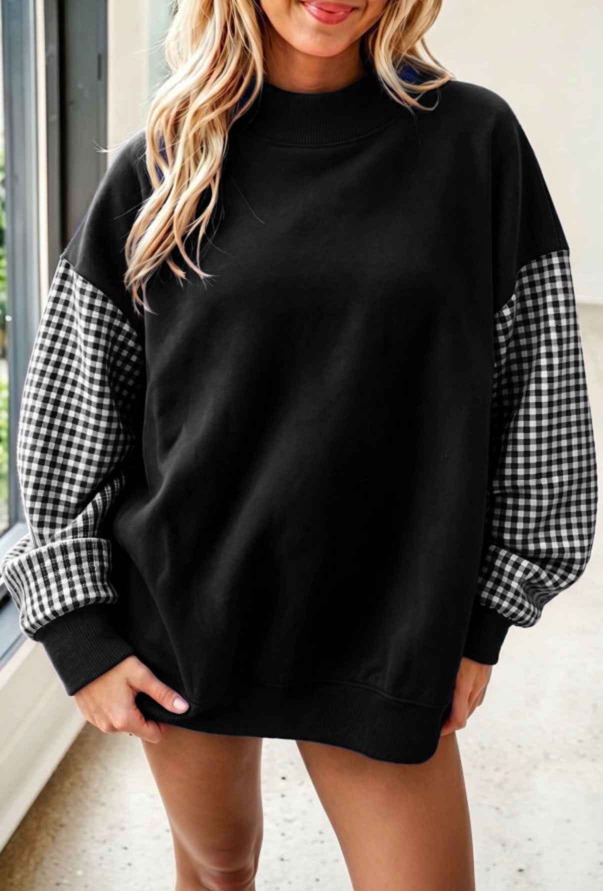 Black Gingham Mockneck