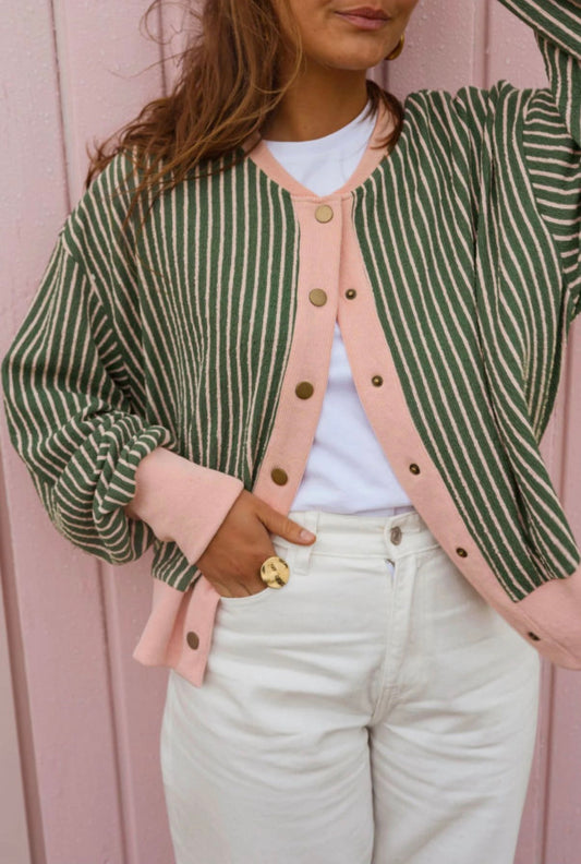 Green Stripe Cardigan PREORDER