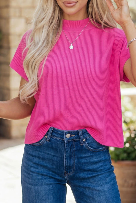 Pink Knit Short Sleeve Mock