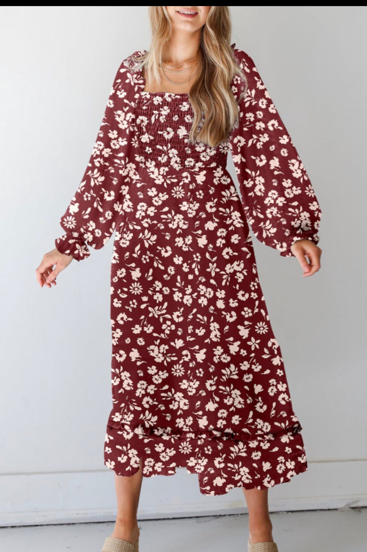 Burgundy Floral Dress