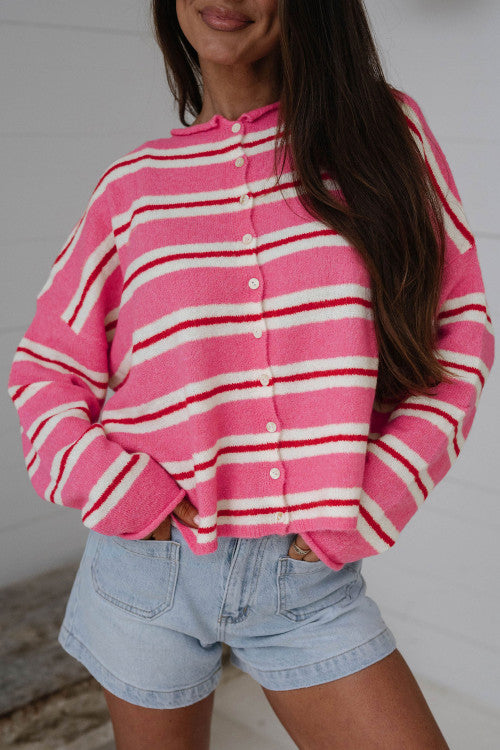 Pink Red Stripe Cardigan