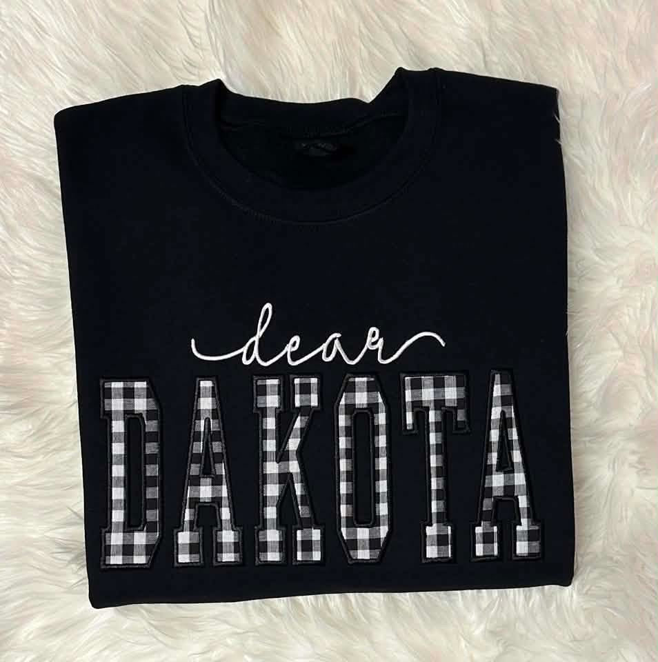 Dear Dakota Black Embroidered Crewneck