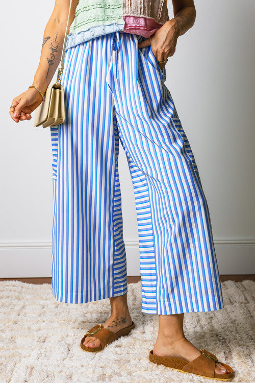 Blue Drawstring Stripe Pant