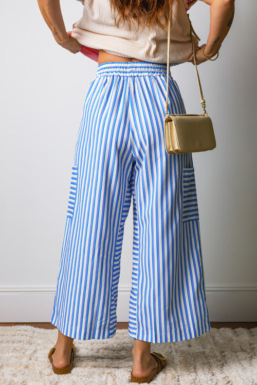 Blue Drawstring Stripe Pant