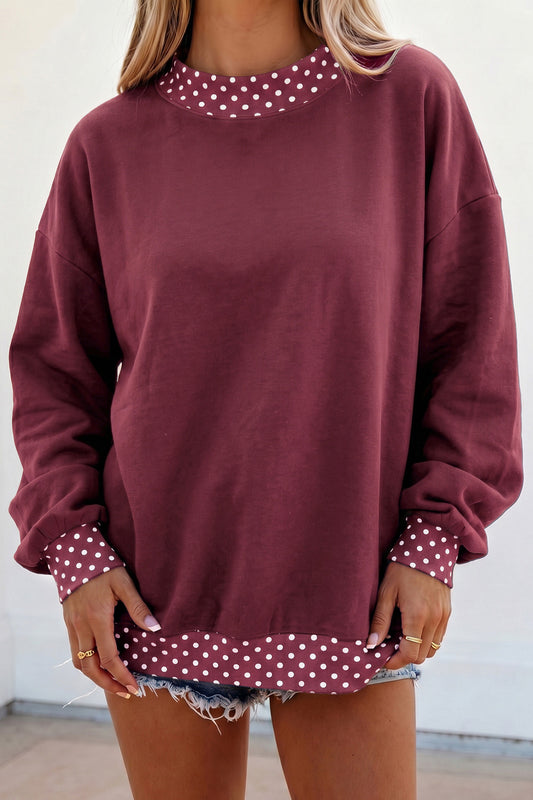 Maroon Polka Dot Sleeve Mockneck