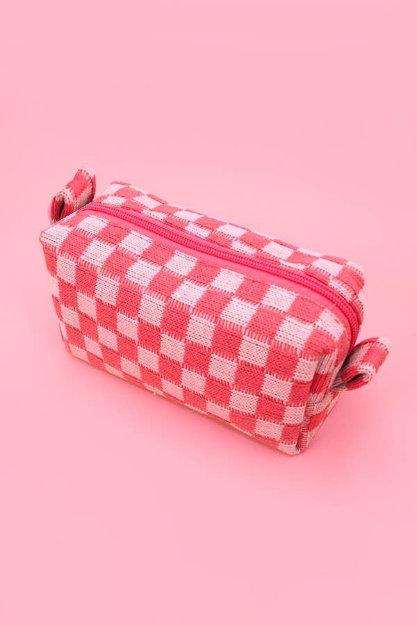 Pink Checkered Makeup Pouch