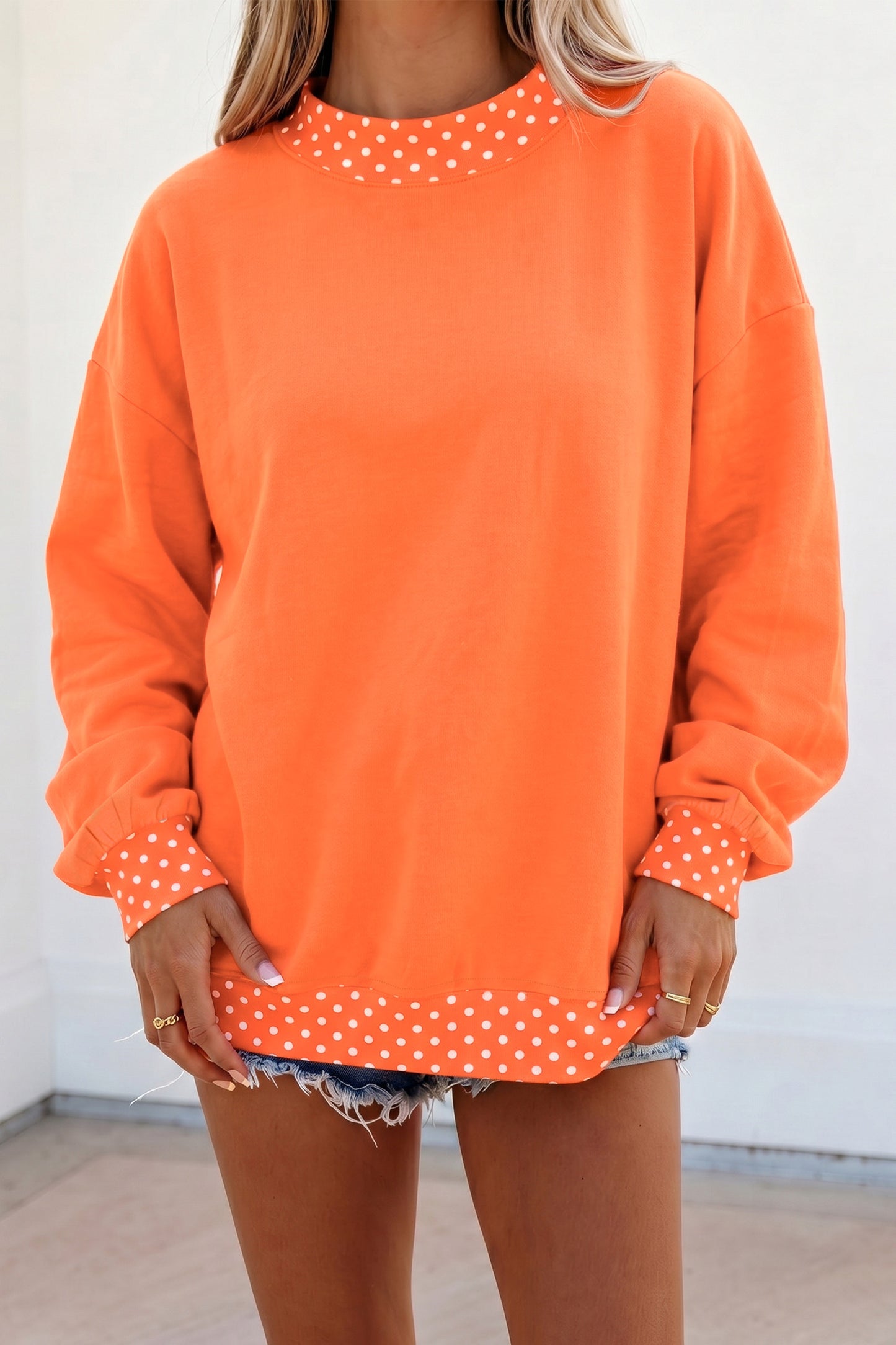 Orange Polka Dot Sleeve Mockneck
