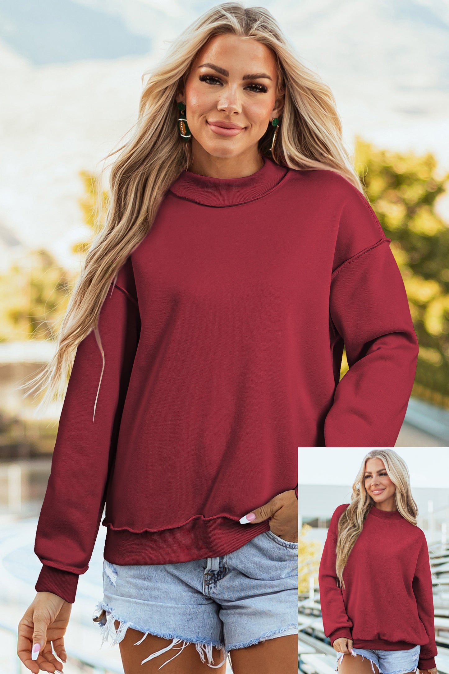 Maroon Solid Mockneck